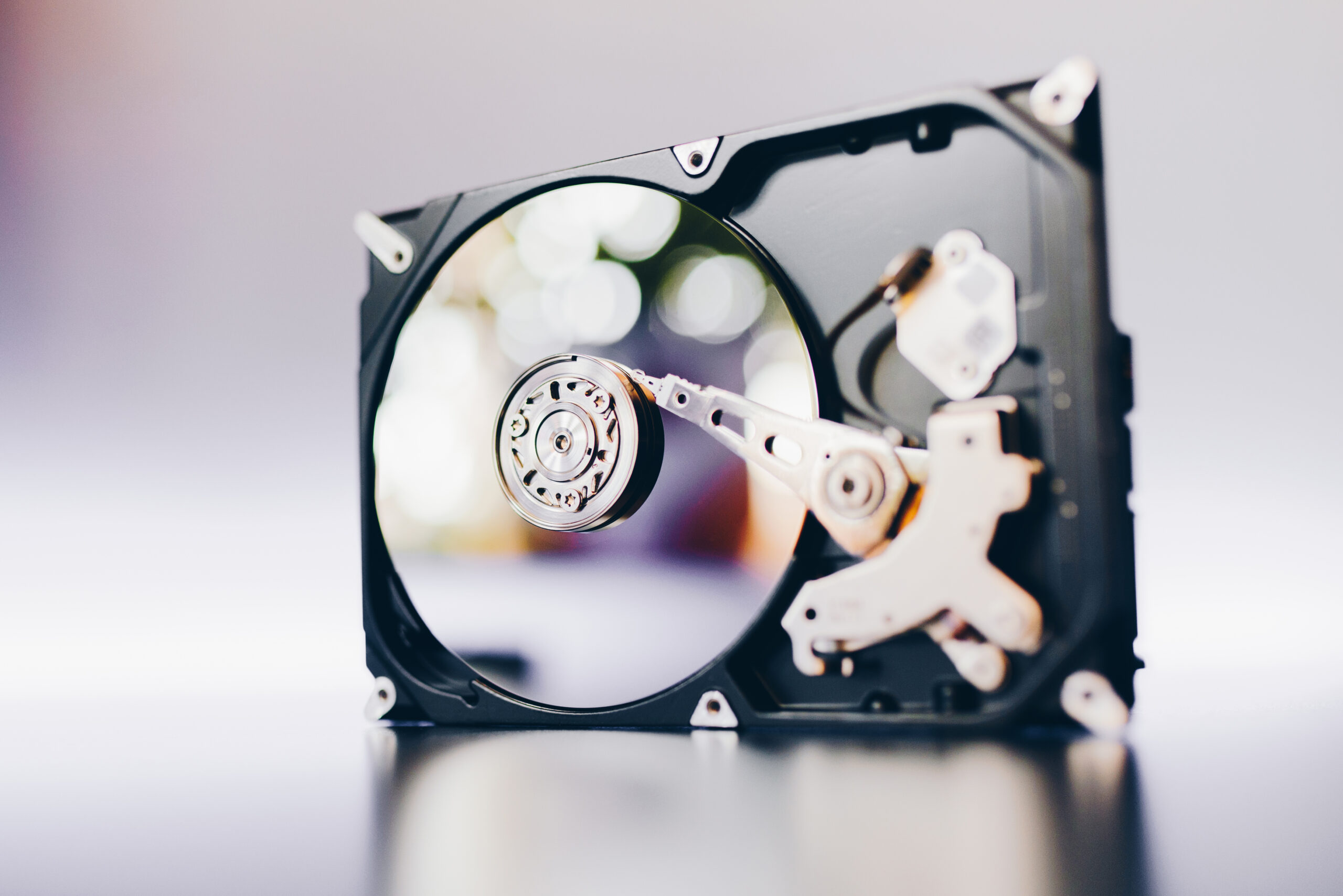 disassembled hard drive from the computer, hdd with mirror effec